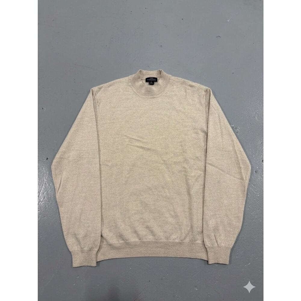 Brooks Brothers Merino Wool Mock Neck Sweater Mens XL Beige Tan Knit Pullover‎
